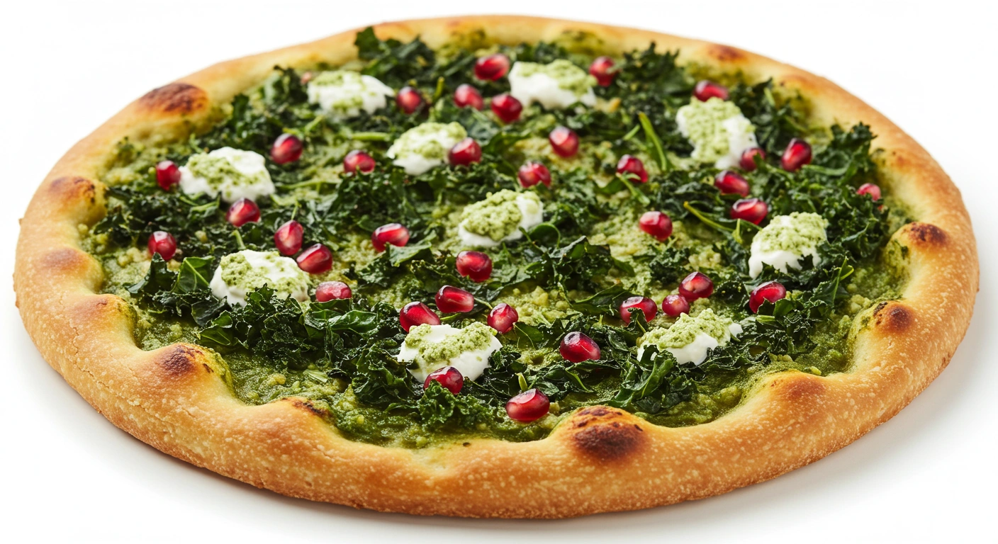Kale & Pomegranate Pizza with Creamy Pesto Sauce
